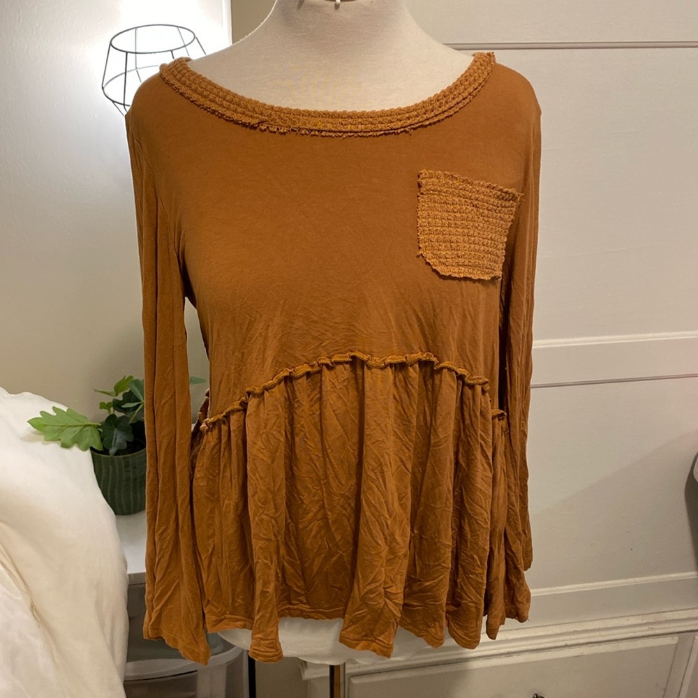 Rusty orange autumn long sleeve pullover shirt top by pol comfy